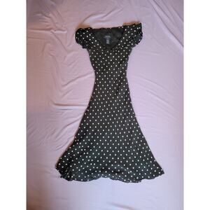 Vintage Jones New York Polka Dot Dress Black White Ruffle V-Neck Midi 90s XS